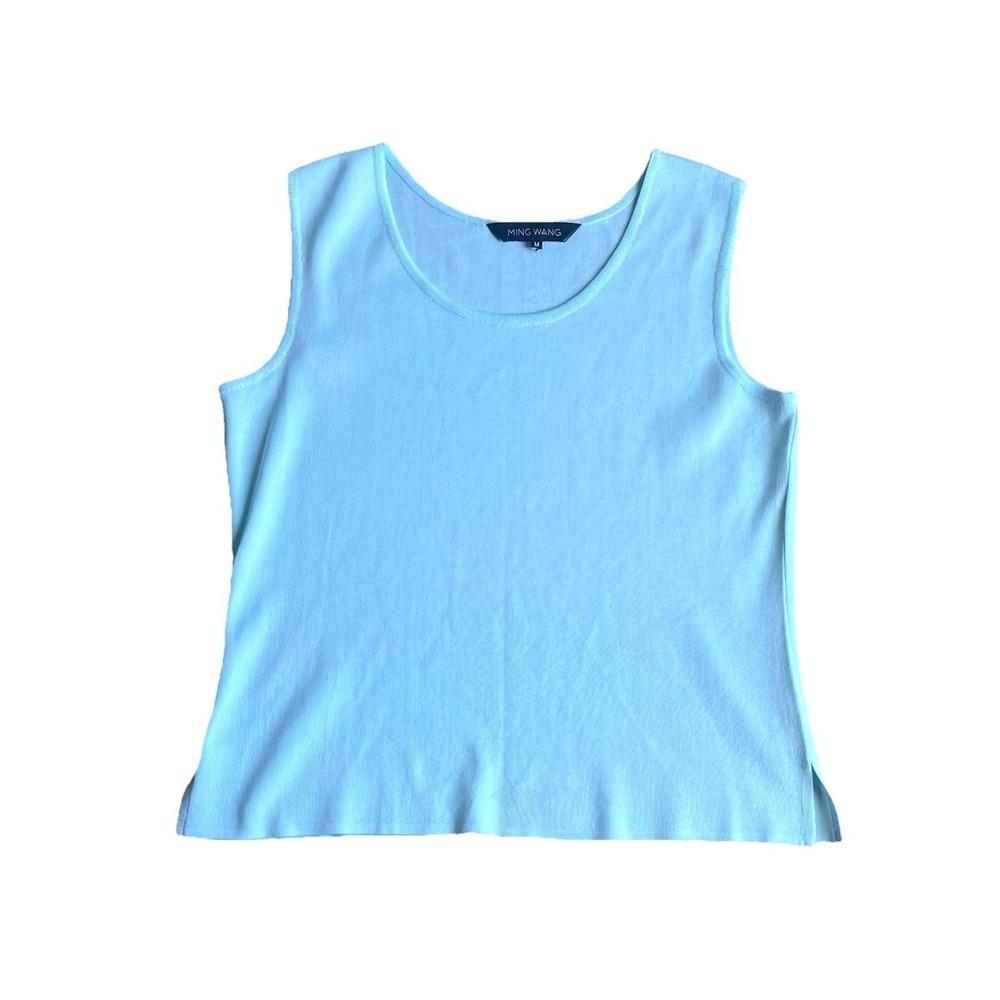 Ming Wang Sleeveless Knit Blouse Medium Aqua Stretchy Santana Knit Tank Top